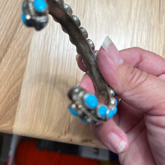 Native American sleeping beauty turquoise double row sterling cuff bracelet - Picture 7 of 7